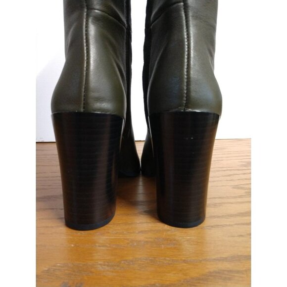 Justin Womens Genuine Leather Knee-High Boots 5.5 Olive Green With Zipper & Bloc - Picture 10 of 14